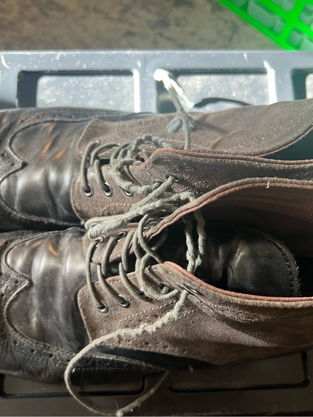 Aston Grey Dark Brown Leather and Suede Wingtip Oxford Mens Shoes